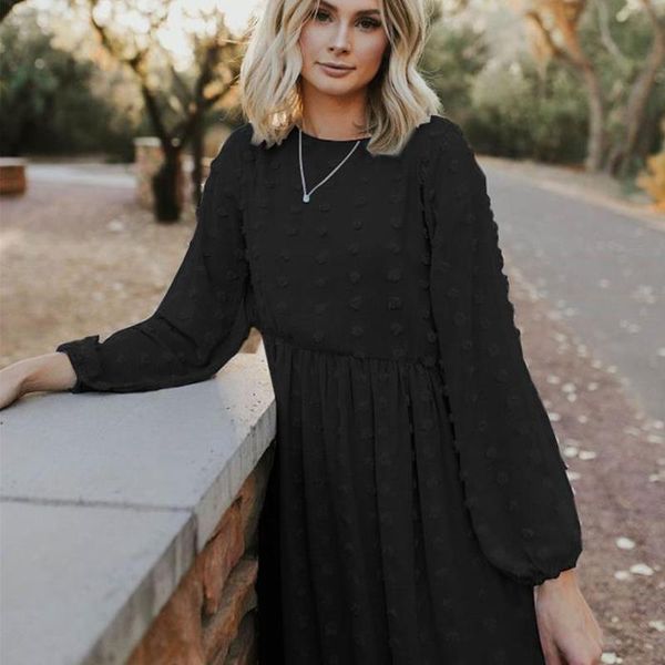 casual dresses chiffon solid color dot autumn dress women o-neck lantern sleeve robe m177, Black;gray
casual dresses chiffon solid color dot autumn dress women o-neck lantern sleeve robe m177, Black;gray