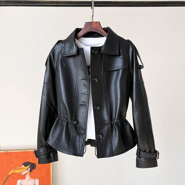 women's leather & faux 2021 genuine leathe jacket women short slim button korean style clothes real sheepskin coat chaqueta cuero mujer, Black
women's leather & faux 2021 genuine leathe jacket women short slim button korean style clothes real sheepskin coat chaqueta cuero mujer, Black