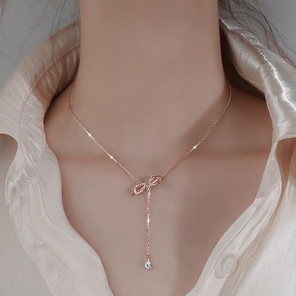 chains delicate jewelry bow pendant necklace pretty design crystal single chain for women gift fine, Silver
chains delicate jewelry bow pendant necklace pretty design crystal single chain for women gift fine, Silver