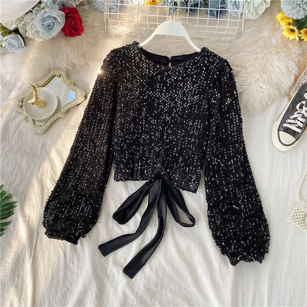 polo spring autumn women lantern long sleeve lace up bow design slim tees o neck pullover sequin patchwork t-shirts, White
polo spring autumn women lantern long sleeve lace up bow design slim tees o neck pullover sequin patchwork t-shirts, White
