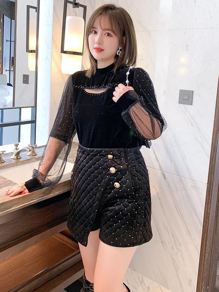 gold button irregular stitching diamond lattice clip cotton sequin shorts women's winter large size two piece pants, White
gold button irregular stitching diamond lattice clip cotton sequin shorts women's winter large size two piece pants, White