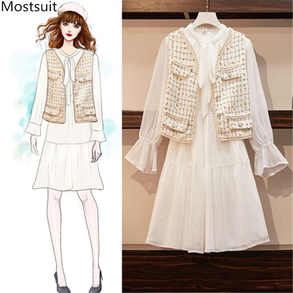 autumn vintage fashion two piece set women plus size elegant long sleeve bow dress + plaid beading pockets vest suit 210518, White
autumn vintage fashion two piece set women plus size elegant long sleeve bow dress + plaid beading pockets vest suit 210518, White