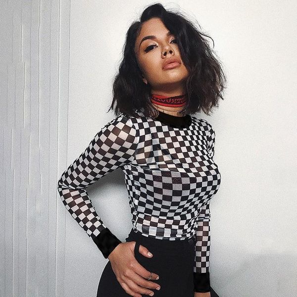 black white plaid womens t shirts checkerboard hollow out slim long sleeve tee
black white plaid womens t shirts checkerboard hollow out slim long sleeve tee