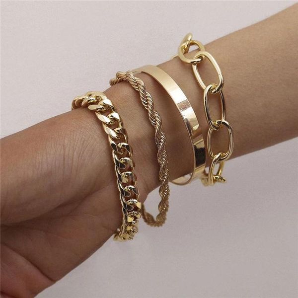 charm bracelets 4pcs punk curb cuban chain set for women miami boho thick gold color bangles fashion jewelry 2021 kpop, Golden;silver
charm bracelets 4pcs punk curb cuban chain set for women miami boho thick gold color bangles fashion jewelry 2021 kpop, Golden;silver