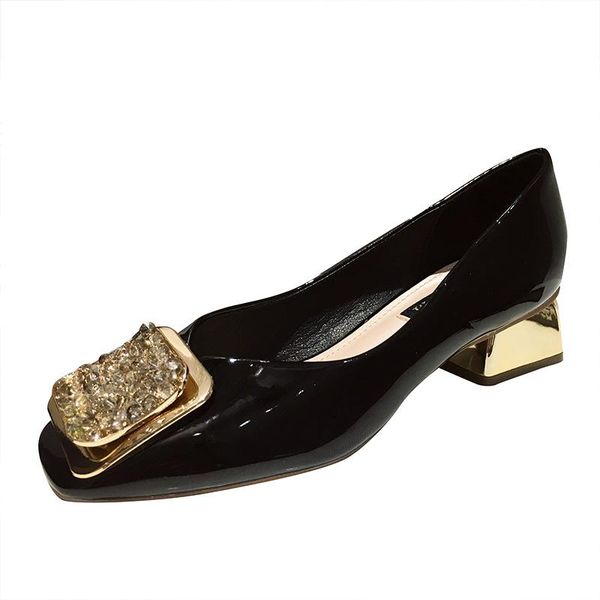 women's single shoes fashion square toe shallow mouth patent leather thick heel mid-heel dress, Black
women's single shoes fashion square toe shallow mouth patent leather thick heel mid-heel dress, Black