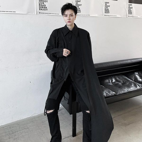 male women harajuku streetwear dress shirt men asymmetry design drawstring casual long sleeve stage clothing men's shirts, White;black
male women harajuku streetwear dress shirt men asymmetry design drawstring casual long sleeve stage clothing men's shirts, White;black