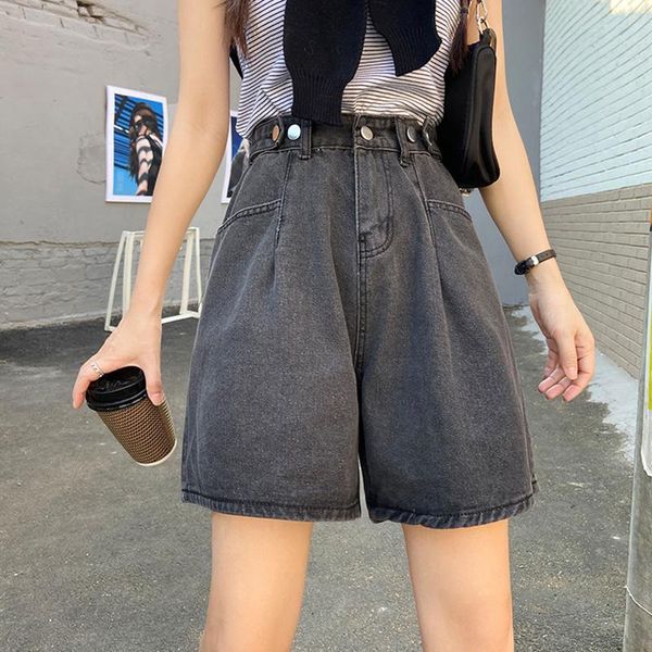 women's shorts shnsophi summer women high waist retro wide leg button denim casual female loose straight ladies jeans, White;black
women's shorts shnsophi summer women high waist retro wide leg button denim casual female loose straight ladies jeans, White;black