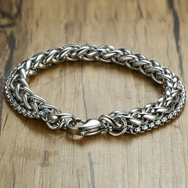 link, chain double chains bracelets for men wheat curb cuban link polished mens bracelet stainless steel jewelry, Black
link, chain double chains bracelets for men wheat curb cuban link polished mens bracelet stainless steel jewelry, Black