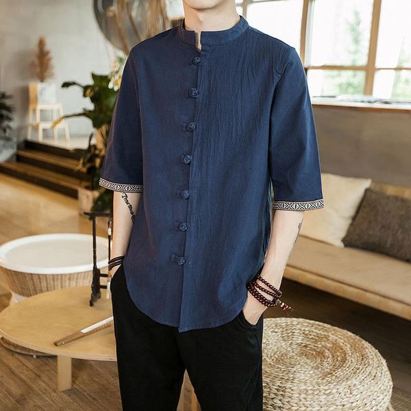 men's casual shirts men shirt linen chinese style summer short navy blue gray white fashion youth 2021 solid clothing, White;black
men's casual shirts men shirt linen chinese style summer short navy blue gray white fashion youth 2021 solid clothing, White;black