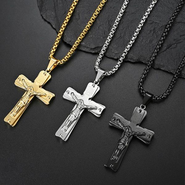 pendant necklaces european and american retro style stainless steel cross double-layer titanium necklace, Silver
pendant necklaces european and american retro style stainless steel cross double-layer titanium necklace, Silver