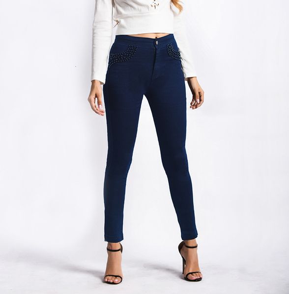 jeans msxu sells pencil thin leisure drawing nail pants small leg tall cotton waistband, Blue
jeans msxu sells pencil thin leisure drawing nail pants small leg tall cotton waistband, Blue