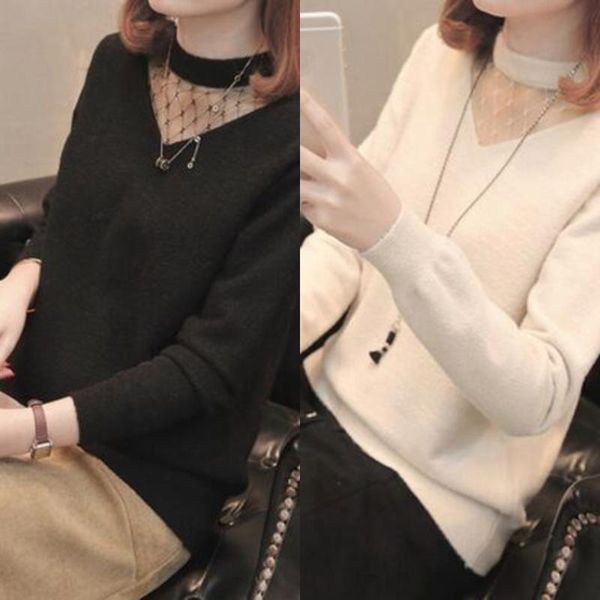 women's sweaters sweater women female lace winter slim solid size pullover low collar bottoming, White;black
women's sweaters sweater women female lace winter slim solid size pullover low collar bottoming, White;black