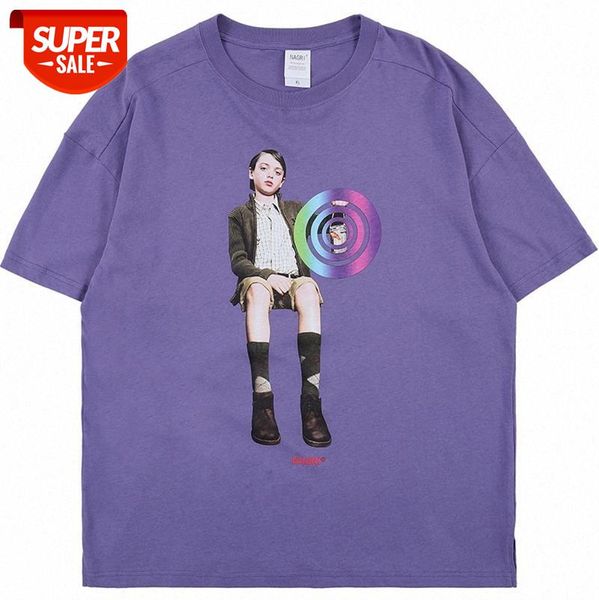 european and american simple high street short-sleeved t-shirt, trendy loose abstract character print round neck tee #le5p, White;black