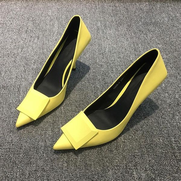 dress shoes chic solid thin heels pumps yellow white leather runway party concise design stiletto madam, Black
dress shoes chic solid thin heels pumps yellow white leather runway party concise design stiletto madam, Black