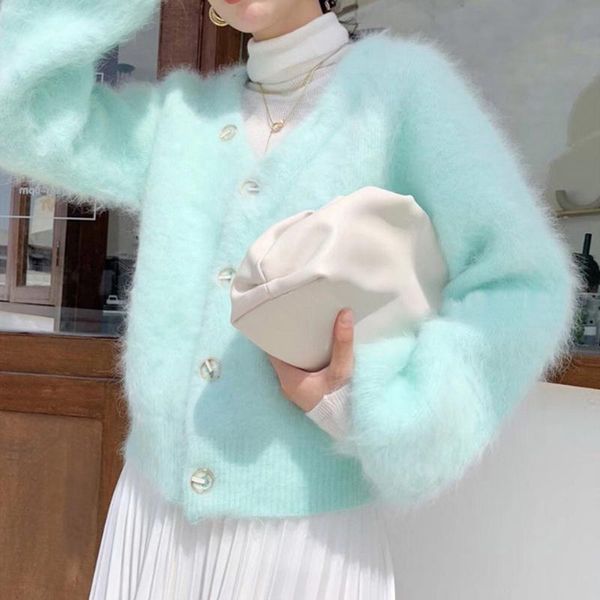 women's knits & tees 2021 mint green mink velvet lantern sleeve sweater cardigan women loose v-neck mohair coat knitted, White
women's knits & tees 2021 mint green mink velvet lantern sleeve sweater cardigan women loose v-neck mohair coat knitted, White