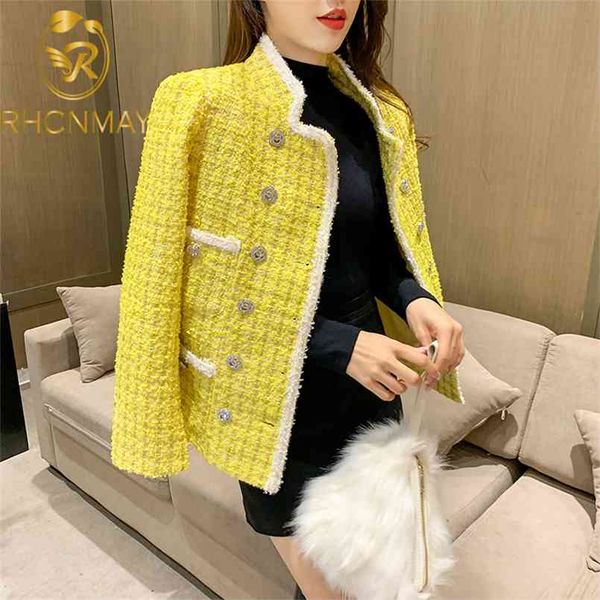autumn fashion women stand collar plaid yellow t jacket pearls double breasted vintage elegant ladies tassels twill coat 210918, Black;brown
autumn fashion women stand collar plaid yellow t jacket pearls double breasted vintage elegant ladies tassels twill coat 210918, Black;brown