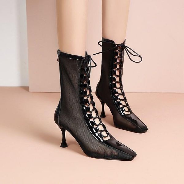 dress shoes hollow mesh thin boots women's summer 2021 versatile high heel short, Black
dress shoes hollow mesh thin boots women's summer 2021 versatile high heel short, Black