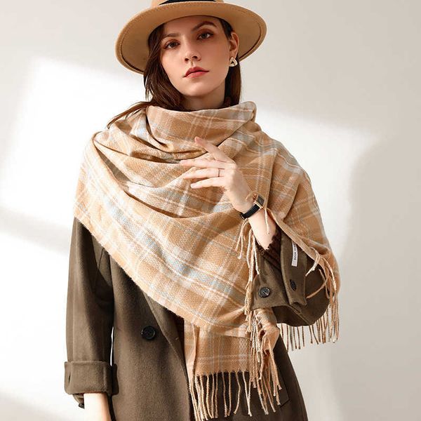 classic neckerchief plaid print winter cashmere scarf women thick blanket shawls and wraps hijab ladies pashmina bufanda echarpe q0828, Blue;gray
classic neckerchief plaid print winter cashmere scarf women thick blanket shawls and wraps hijab ladies pashmina bufanda echarpe q0828, Blue;gray