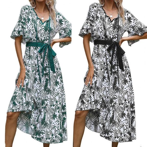 casual dresses ruffle half sleeve women dress plant leaf print thin v neck lace-up large hem midi streetwear 2021 summer beach holiday, Black;gray
casual dresses ruffle half sleeve women dress plant leaf print thin v neck lace-up large hem midi streetwear 2021 summer beach holiday, Black;gray