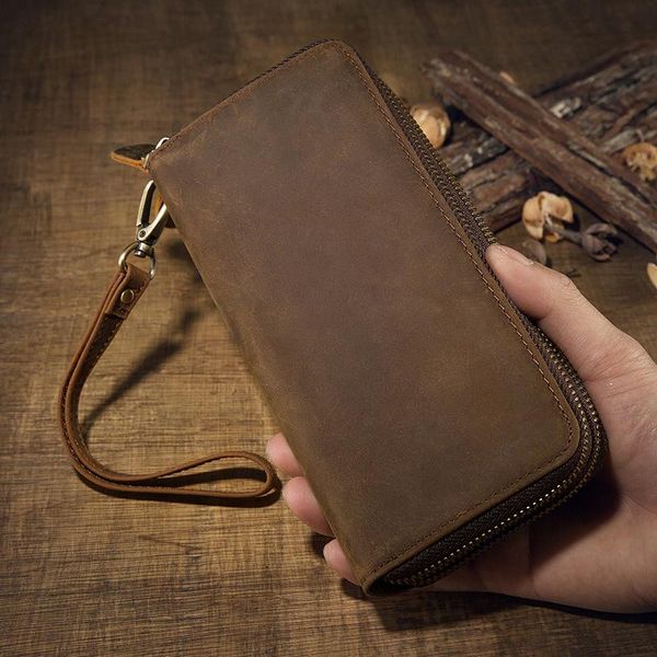 wallets retro men clutch crazy horse leather solid double zipper multi-card position long wallet card holder, Red;black
wallets retro men clutch crazy horse leather solid double zipper multi-card position long wallet card holder, Red;black