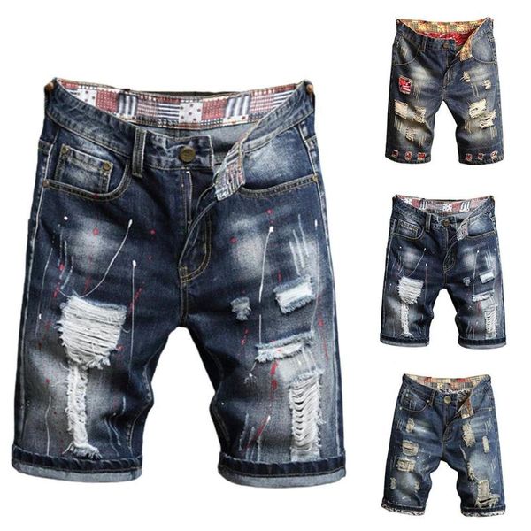 men's shorts male ripped straight denim summer holiday casual button jeans, White;black
men's shorts male ripped straight denim summer holiday casual button jeans, White;black