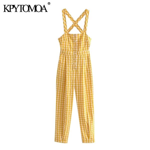 women chic fashion with buttons side pockets check jumpsuits vintage backless wide straps female playsuits mujer 210421, Black;white
women chic fashion with buttons side pockets check jumpsuits vintage backless wide straps female playsuits mujer 210421, Black;white