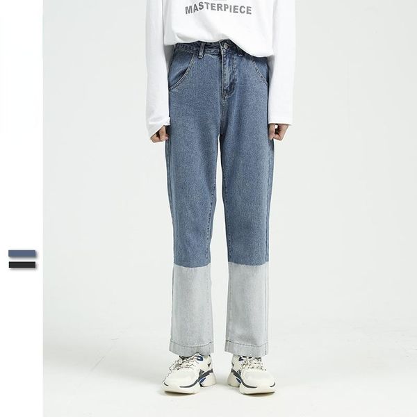 men's jeans patchwork mens clothing korean man contrast color washed loose straight leg block denim pants fashion, Blue
men's jeans patchwork mens clothing korean man contrast color washed loose straight leg block denim pants fashion, Blue