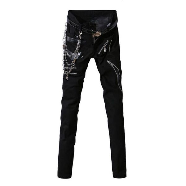 men's pants fashion hi street hip hop trousers streetwear punk style skinny stretchy with chains night club wear, Black
men's pants fashion hi street hip hop trousers streetwear punk style skinny stretchy with chains night club wear, Black