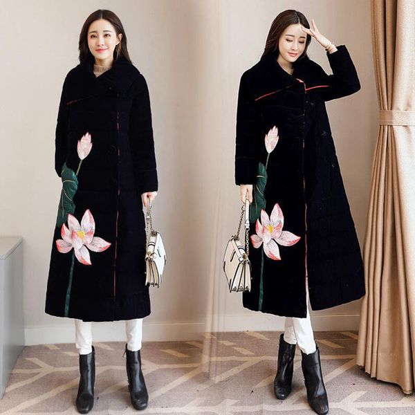 women's down & parkas winter women jacket chinese style vintage embroidery warm long coat thicken slim female snow outerwear d0z7, Black
women's down & parkas winter women jacket chinese style vintage embroidery warm long coat thicken slim female snow outerwear d0z7, Black