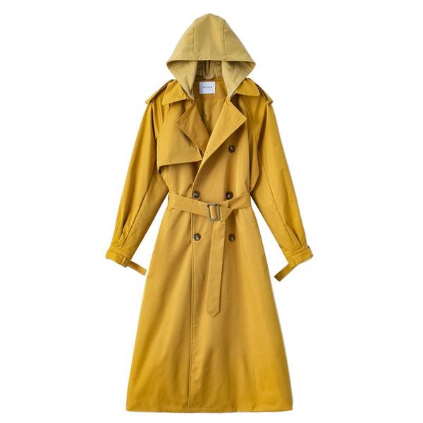 women's trench coats 2021 spring autumn korean hats can be detached and extended long-sleeved sleeves loose double-breasted yellow coat, Tan;black
women's trench coats 2021 spring autumn korean hats can be detached and extended long-sleeved sleeves loose double-breasted yellow coat, Tan;black