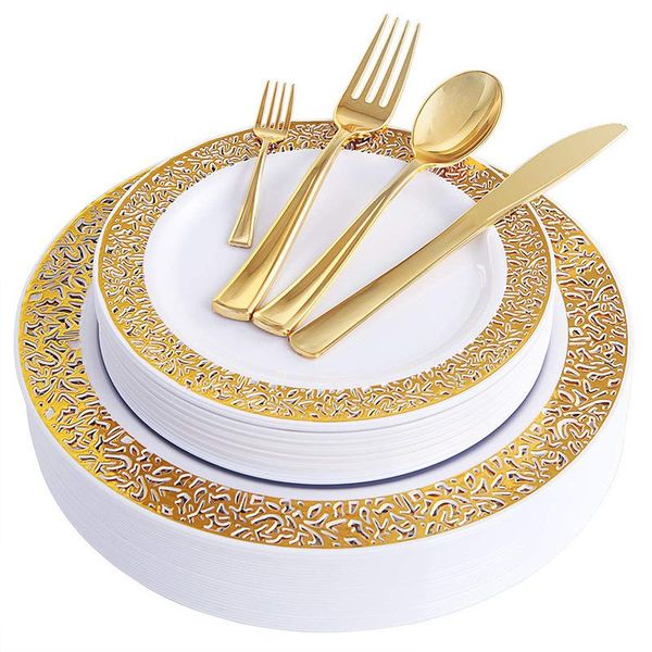 disposable dinnerware 50-60pcs golden cutlery tableware birthday party wedding plastic rose gold rim serve plate cup knife and fork spoon
disposable dinnerware 50-60pcs golden cutlery tableware birthday party wedding plastic rose gold rim serve plate cup knife and fork spoon