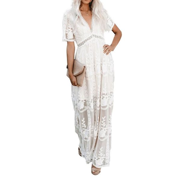 party dresses stitching lace crochet embroidery long ladies dress elegant sweet holiday beach short sleeve solid color chic, White;black
party dresses stitching lace crochet embroidery long ladies dress elegant sweet holiday beach short sleeve solid color chic, White;black