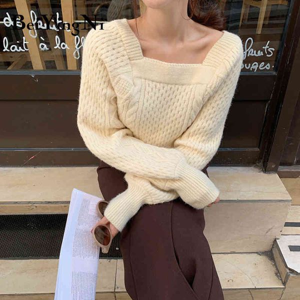 square collar sweaters womens solid knitted korean leisure khaki elegant pullovers female warm thick oversized clothes 210427, White;black
square collar sweaters womens solid knitted korean leisure khaki elegant pullovers female warm thick oversized clothes 210427, White;black