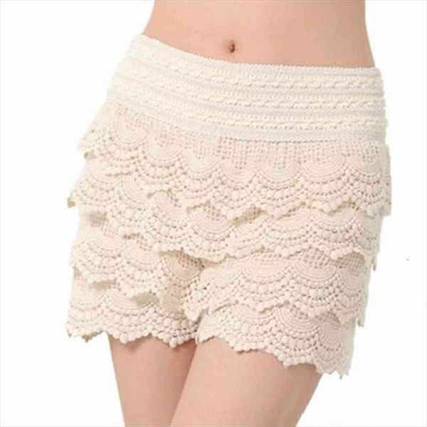 casual shorts women four tiered floral ladies mini crochet summer cotton elastic waist black white stitching bottom, White;black
casual shorts women four tiered floral ladies mini crochet summer cotton elastic waist black white stitching bottom, White;black