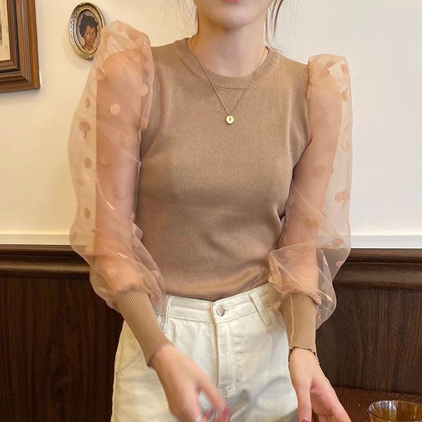 women's sweaters 2021 autumn puff sleeve knitted blouses o-neck elegant slim korean style ladies knit casual women knitting vestidos, White;black
women's sweaters 2021 autumn puff sleeve knitted blouses o-neck elegant slim korean style ladies knit casual women knitting vestidos, White;black
