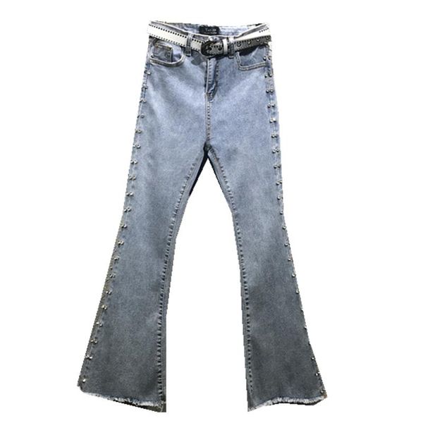 women's jeans rhinestone beaded women spring summer high waist slim ankle length flare pants, Blue
women's jeans rhinestone beaded women spring summer high waist slim ankle length flare pants, Blue