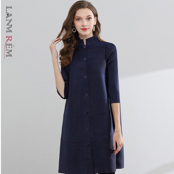 women big size pleated single breasted dress stand theree quarter sleeve fashion tide spring autumn 2f0095 210507, Black;gray
women big size pleated single breasted dress stand theree quarter sleeve fashion tide spring autumn 2f0095 210507, Black;gray
