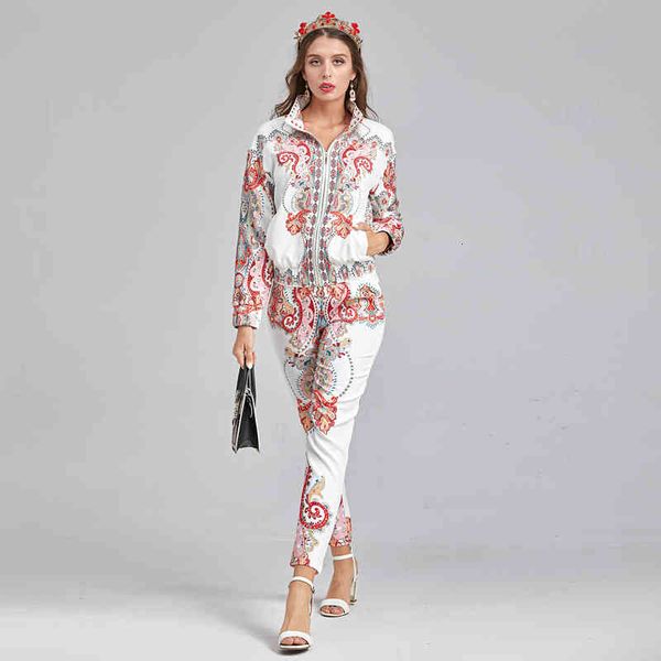 pant fashion designer spring autumn long jacket print vintage pants fancy women's ensembles, White
pant fashion designer spring autumn long jacket print vintage pants fancy women's ensembles, White