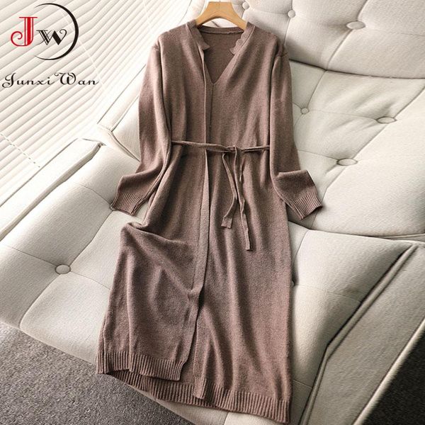 casual dresses women knitted sweater dress autumn solid slim v neck elegant long plus size winter clothes, Black;gray
casual dresses women knitted sweater dress autumn solid slim v neck elegant long plus size winter clothes, Black;gray