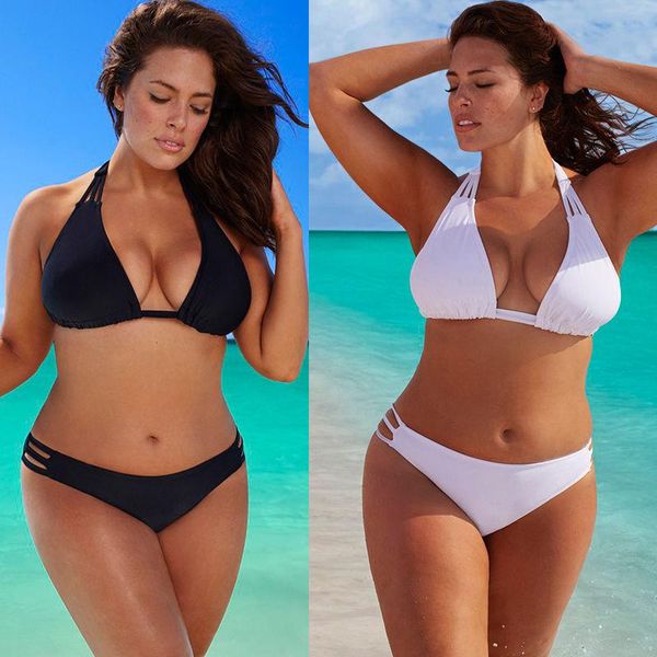 women's swimwear women plus size bikini halterneck bandage padded triangle swimsuit, White;black
women's swimwear women plus size bikini halterneck bandage padded triangle swimsuit, White;black
