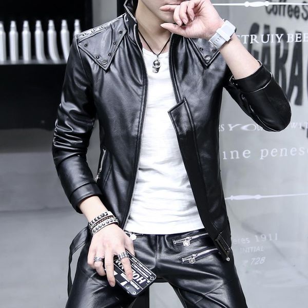men's jackets spring leather suit teenager motorcycle jacket student, Black;brown 
men's jackets spring leather suit teenager motorcycle jacket student, Black;brown