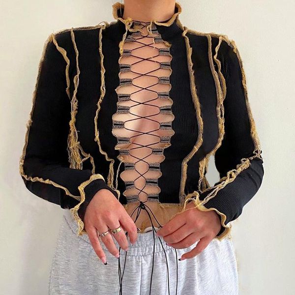 women's t-shirt 2021 patchwork women tie lace fashion club autumn o-neck tees streetwear nightclub y2k #2, White
women's t-shirt 2021 patchwork women tie lace fashion club autumn o-neck tees streetwear nightclub y2k #2, White