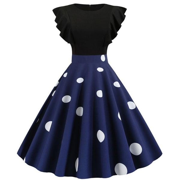 party dresses summer women vintage dress black polka dot print petal sleeve elegant pinup robe femme 2021 plus size midi vestidos, White;black
party dresses summer women vintage dress black polka dot print petal sleeve elegant pinup robe femme 2021 plus size midi vestidos, White;black