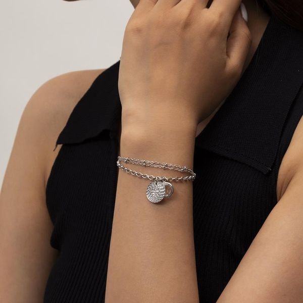 link, chain hip hop style alloy bracelet crystal round metal brand pendant lady bracelets for summer travel simple fashionable accessories, Black
link, chain hip hop style alloy bracelet crystal round metal brand pendant lady bracelets for summer travel simple fashionable accessories, Black