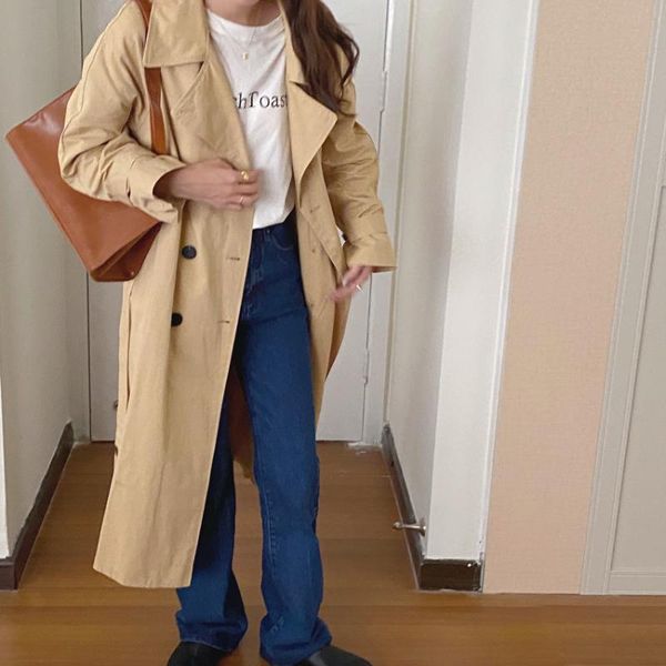 women's trench coats spring 2021 elegant single breasted women loose overcoat turn-down collar casual long windbreaker female, Tan;black
women's trench coats spring 2021 elegant single breasted women loose overcoat turn-down collar casual long windbreaker female, Tan;black