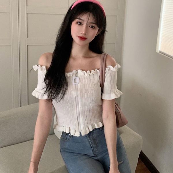 women's t-shirt 2021 oblique solid color knit collar casual slim lo shi shirt short-sleeved female cute sweet summer korean women, White
women's t-shirt 2021 oblique solid color knit collar casual slim lo shi shirt short-sleeved female cute sweet summer korean women, White