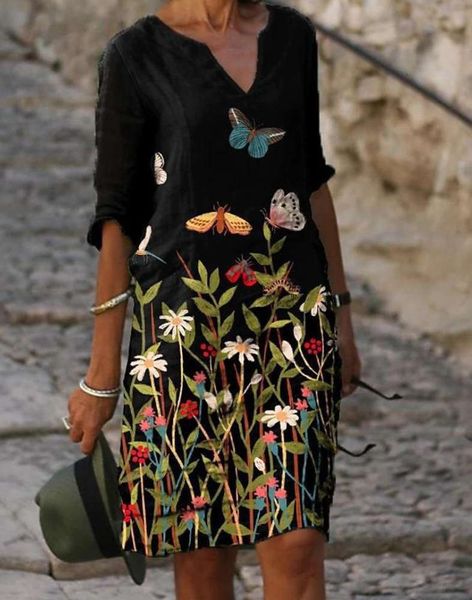 spring v-neck print dress middle aged and old women's casual medium length shirt, Black;gray
spring v-neck print dress middle aged and old women's casual medium length shirt, Black;gray
