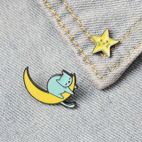 pins, brooches sleeping cartoon anime kitten moon alloy brooch small star paint badge pin gift for friends kids, Gray
pins, brooches sleeping cartoon anime kitten moon alloy brooch small star paint badge pin gift for friends kids, Gray