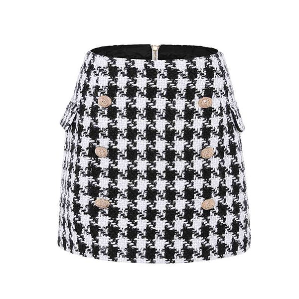 runway high 2021 street fashion designer skirt women's lion buttons double breasted tweed wool houndstooth mini, Black
runway high 2021 street fashion designer skirt women's lion buttons double breasted tweed wool houndstooth mini, Black