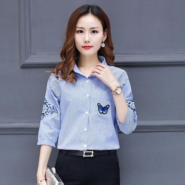 women's blouses & shirts office work wear women spring summer style chiffon lady casual half sleeve striped blusas with pocket df1815, White
women's blouses & shirts office work wear women spring summer style chiffon lady casual half sleeve striped blusas with pocket df1815, White